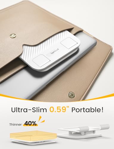 Lamicall Adjustable iPad Stand for Desk, Ultra-Slim Foldable, 360° Rotation | [Foldable Ultra-Slim][ 360°Rotation Base] Heavy-Duty Tablet Holder Stand for 4.7-13" iPad Pro Air Mini E-Reader Kindle Tabs - color: White