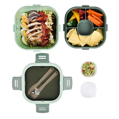 Restaurantware-Bento Tek 57.5 Ounce Bento Box, 1 Reusable Lunch Container - With Fork And Knife, Does Not Contain BPA, Green Plastic Reusable Lunch Box, Microwavable, Dishwashable - size: 1 Count, style: 58 oz - Green