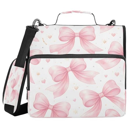 Kigai Bows 3 Ring Zipper Binder Organizer, Large Capacity Binder Bag Holds 500 Sheets, Water Resistant Multi-Pocket Binder with Shoulder Strap for School Office Teachers