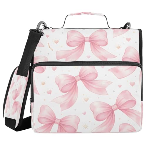 Kigai Bows 3 Ring Zipper Binder Organizer, Large Capacity Binder Bag Holds 500 Sheets, Water Resistant Multi-Pocket Binder with Shoulder Strap for School Office Teachers