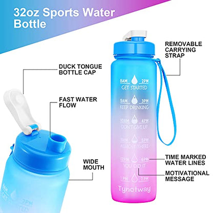 32oz Motivational Water Bottle with Time Marker Ensure You Drink Enough Water Throughout the Day - BPA Free & Portable Reusable Water Bottles for Fitness, Gym and Outdoor Sports (Blue/Pink-A2)
