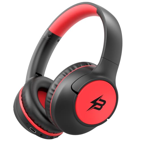 Kids Bluetooth Headphones with 85H Playtime Without LED, Safe Volume 85/94dB Wireless Headphones for Kids, Bluetooth 5.4 Over-Ear Toddler Headset for Boys Tablet/Airplane/ School (Atrous & Red No LED) - color: Atrous & Red