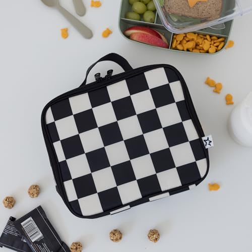 Tiny Twinkle Insulated Lunch Box for Girls and Boys | Durable and Reusable for School & Travel | Ages 3 and Up | Waterproof and Easy to Clean | PFAs and BPA Free（Black Checkers） - color: Black Checkers