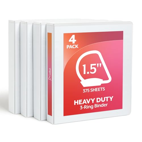 Cardinal 1.5 Inch 3 Ring Binder, D Ring, White, 4 Pack, Holds 375 Sheets (29400)