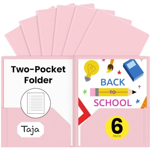Taja Plastic Folders with Pockets (6 Pack, Pink), 2-Pocket Folders with Business Card Slot, Heavy Duty, Fit Letter Size Documents, Perfect for School, Office & Business - color: F-pink, size: 6 Pack