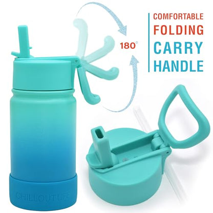 CHILLOUT LIFE 12oz Kids Insulated Stainless Steel Water Bottle with Leak Proof Straw Lid & 144 Stickers - color: Ocean Blue, style: 12 oz