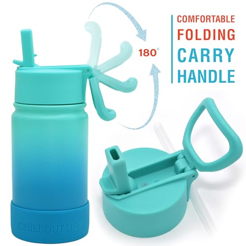 CHILLOUT LIFE 12oz Kids Insulated Stainless Steel Water Bottle with Leak Proof Straw Lid & 144 Stickers - color: Ocean Blue, style: 12 oz