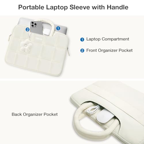 MOSISO Laptop Case 13.3 inch,13-13.3 inch Puffy Laptop Sleeve Compatible with MacBook Neo 13/Air 13 13.6/Pro/Pro 14,HP Dell ASUS Lenovo,Rectangle Quilted Bag with Handle&Flower Pendant, Sand - color: Sand, size: 13.3 inch