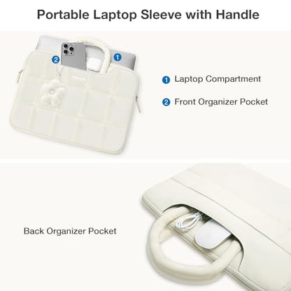 MOSISO Laptop Case 13.3 inch,13-13.3 inch Puffy Laptop Sleeve Compatible with MacBook Neo 13/Air 13 13.6/Pro/Pro 14,HP Dell ASUS Lenovo,Rectangle Quilted Bag with Handle&Flower Pendant, Sand - color: Sand, size: 13.3 inch