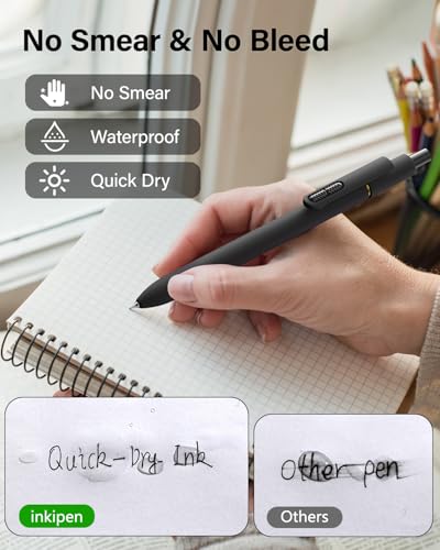 inkipen 8Pcs Gel Pens - 0.5mm Black Ink Pens Fine Point Smooth Writing, Quick Drying Retractable Pen for Journaling, Cute School & Office Supplies (Basic) - color: Basic
