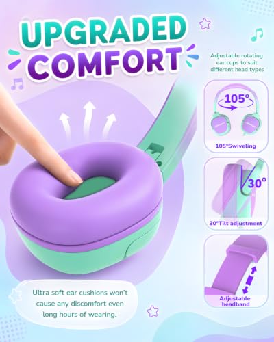 Jimonyer Kids Headphones with Safe Volume Limited for School Travel | 3.5mm Wired, Foldable, Stereo Sound On-Ear Headset for iPad Computer Boys Girls (GreenPurple) - color: GreenPurple