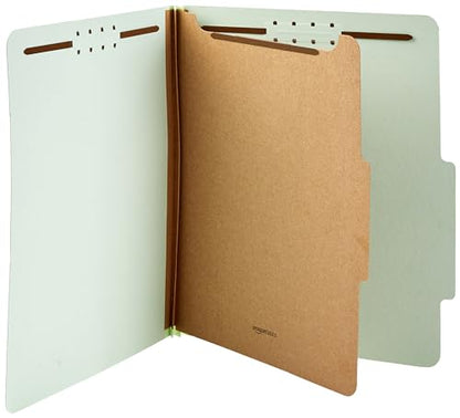 Amazon Basics Classification File Folders, 1 Divider, 2-Inch Embedded Fasteners, Letter Size for Documents, Light Green, 10-Pack - color: Light Green, size: 12.05 x 10.47 Inch (Letter), style: 1 Divider