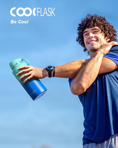 Coolflask 32 oz Water Bottle Insulated with Straw & 3 Leakproof Lids | Water Flask Stainless Steel Triple-Wall Vacuum,Cold 48+h, Dishwasher Safe,Wide Mouth,BPA-Free,Carrier Bag,for Gym,Hiking - color: Pacific Prince, size: 32 Ounces