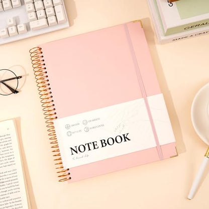 Pink Spiral Notebook College Ruled 8.5 X 11 with Stickers, Hardcover | 220 Pages, A4 Large Note Book for Work Note Taking School Office Women Men Writing - color: Pink