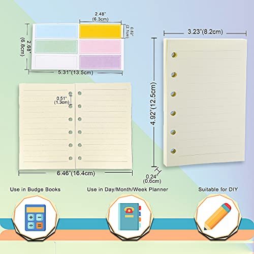 A7 Planner Refill,4 Packs per Set, Line Paper, A7 Binder Refills 6 Ring with Label Stickers Gift,Mini Binder Refills,6 hole/100gsm Thick Paper/4.84 x 3.23'', Harphia - color: Line