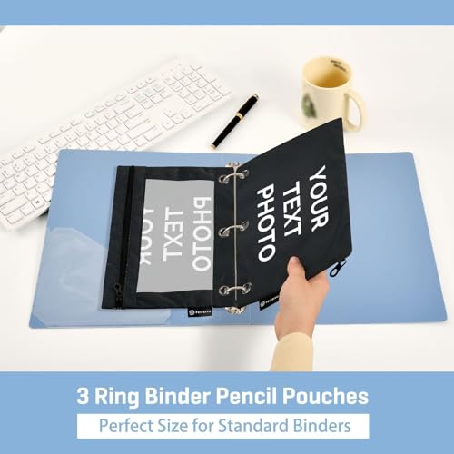 Custom Text Pencil Pouch for 3 Ring Binder Personalized Text Photo Pencil Case Clear Window Pencils Bag for School Office 2 Packs - color: Custom