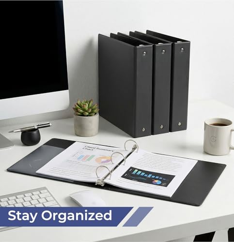 1-1/2'' 2-Inch 3-Ring Binder with Pockets, Premium View Binders with Three Ring Binders Holds up to 200/325/450 Sheets US Letter Size, Bulk Pack of 6 (2-inch Black) - size: 2-inch Black