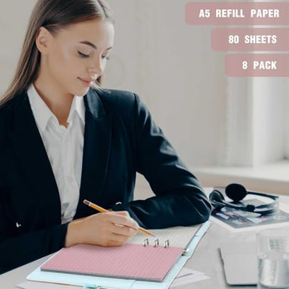 PerKoop 8 Pack Lined Refill Paper A5 Colored 6 Ring Binder Planner Inserts 6 Hole Notebook Refills Paper 8.2 x 5.8 Inch Loose Leaf (Soft) - color: Soft