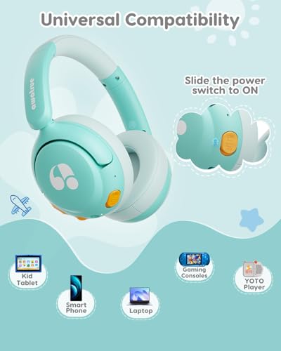 awatrue Kids Bluetooth Headphones, 85dB Volume Limiter, Foldable Wireless Over-Ear Headphones for iPad, Travel, 75H Playtime, Bluetooth 5.4, Built-in Mic, Green - color: Green