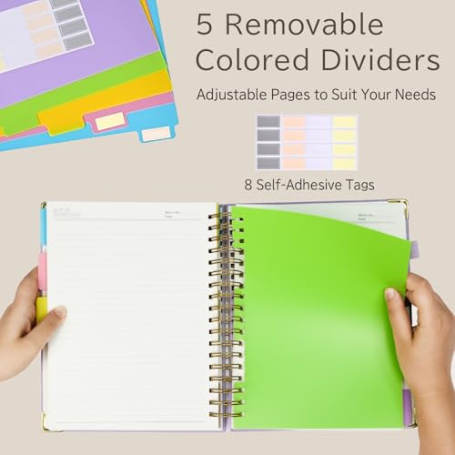 5 Subject College Ruled Notebook, 300 Pages Ink-Proof Paper, 8x10 Inch, Hardcover Spiral Bound with Dividers and Tabs, Ideal for School, College, Work, Students (Black) - color: Black