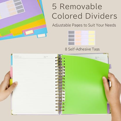 5 Subject College Ruled Notebook, 300 Pages Ink-Proof Paper, 8x10 Inch, Hardcover Spiral Bound with Dividers and Tabs, Ideal for School, College, Work, Students (Black) - color: Black