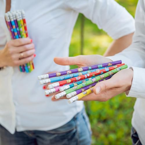 Gueevin 48 Pcs Owl Wooden Pencil with Eraser Cute Cartoon Assorted Stationery Pencils Novelty Animal Printed for Students Teacher Classroom School Reward Prize Party Favors