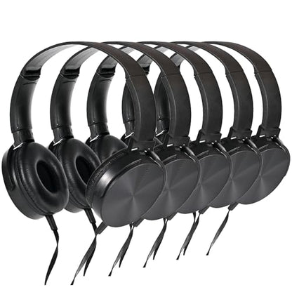 Bulk Kids Headphones for School Classroom 5-Pack,Durable Wired On-Ear 3.5mm Plug for Kids,Students,Computer,Kindle Fire,Chromebook,Laptop,Mobile Phone-Black - size: 5 PACK