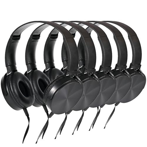 Bulk Kids Headphones for School Classroom 5-Pack,Durable Wired On-Ear 3.5mm Plug for Kids,Students,Computer,Kindle Fire,Chromebook,Laptop,Mobile Phone-Black - size: 5 PACK