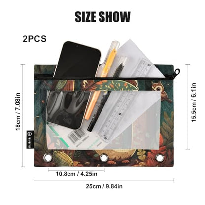 ZAZYXTJ Cute Owl Binder Pencil Pouchs 3 Ring with Zipper Clear Window Office Organizers bag for School Students Teacher Supplies 2 Pack - color: Owl