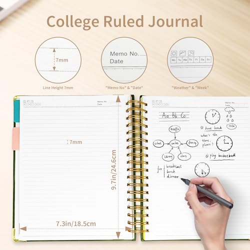 biguphate 1Pack Hardcover Spiral Notebook with Tab, Ruler & Removable Dividers, 300 Pages 8"x10" Large B5 Faux Leather Notebooks, 5 Subject Notebook College Ruled for Work, Home (Green) - color: 1PACK-Green