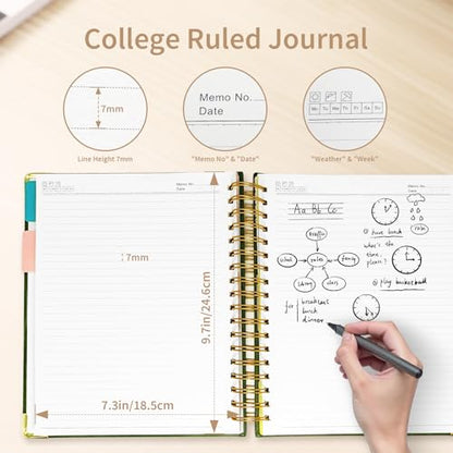 biguphate 1Pack Hardcover Spiral Notebook with Tab, Ruler & Removable Dividers, 300 Pages 8"x10" Large B5 Faux Leather Notebooks, 5 Subject Notebook College Ruled for Work, Home (Green) - color: 1PACK-Green