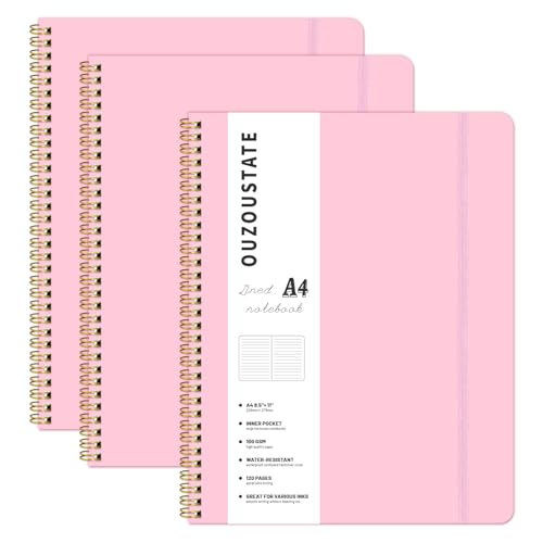 Pink Spiral Notebook 8.5" x 11"- A4 Large College Ruled Notebook for Work Women, 120 Pages 100GSM Thick Hardcover Spiral Writing Journal - color: pink, style: Lined
