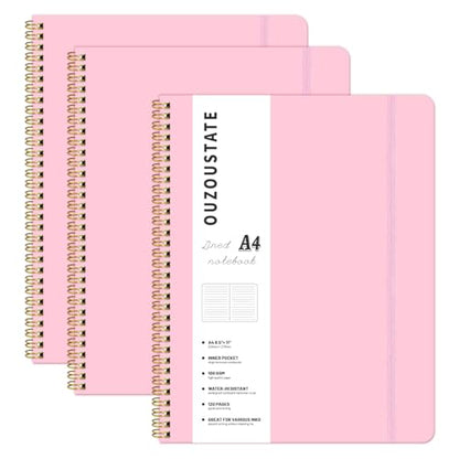 Pink Spiral Notebook 8.5" x 11"- A4 Large College Ruled Notebook for Work Women, 120 Pages 100GSM Thick Hardcover Spiral Writing Journal - color: pink, style: Lined