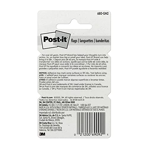 Post-it Flags, 50/Dispenser, 2 Dispensers/Pack, 1 in Wide, Green (680-GN2) (Pack of 2) - color: Green, size: 100 Count (Pack of 2)