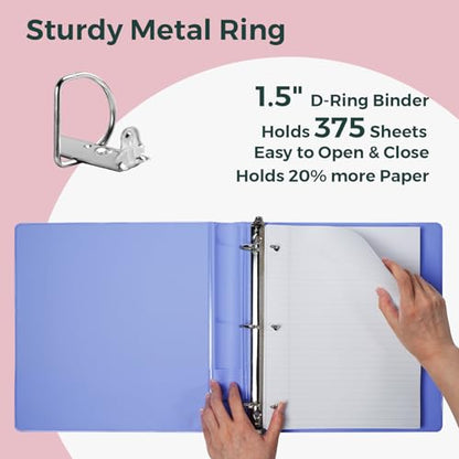 POPRUN D Ring Binder 1.5 Inch, 3 Ring Heavy-Duty PVC-Free (Fit 375 ct. 8-1/2"x11" Paper), 4 Pack with 2 Pockets for School Office Supplies, 4 Pack, White - color: White, size: 1.5 inch
