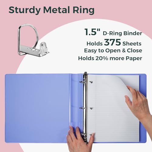 POPRUN D Ring Binder 1.5 Inch, 3 Ring Heavy-Duty PVC-Free (Fit 375 ct. 8-1/2"x11" Paper), 4 Pack with 2 Pockets for School Office Supplies, 4 Pack, Prussian Blue - color: Prussian Blue, size: 1.5 inch