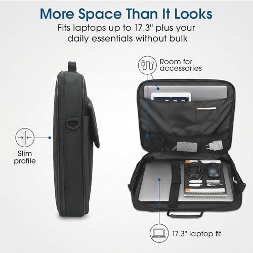 MANHATTAN Laptop Shoulder Bag Carrying Case – Slim Briefcase Style, Clamshell Opening, Padded Compartments–3 Yr Mfg Warranty - size: 15.6 Inch