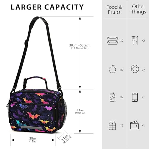 MNSRUU Unisex Insulated Lunch Bag, Bat 12, Fabric, 11"x4.33"x 9.05", Ample Storage Space, Keeps Food Warm, Lightweight, Portable, Suitable for Kids, Friends, Family - color: Bat 12