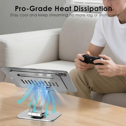Tablet Stand, Aluminum 360° Rotating Holder Fits 4-13" Tablets | Foldable adjustable design, compatible for iPad Pro/Air/Mini, Surface Pro, Samsung Galaxy Tab, Kindle, silver