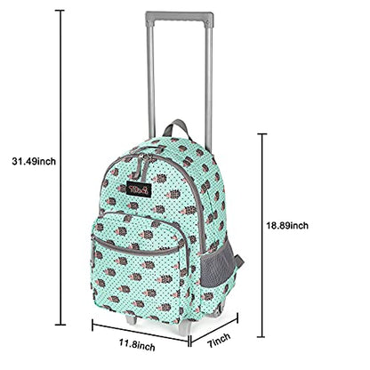 Tilami Rolling Backpack 18 inch Double Handle with Lunch Bag Wheeled Kids Backpack for Girls and Boys, Hedgehog Green - color: Hedgehog Green