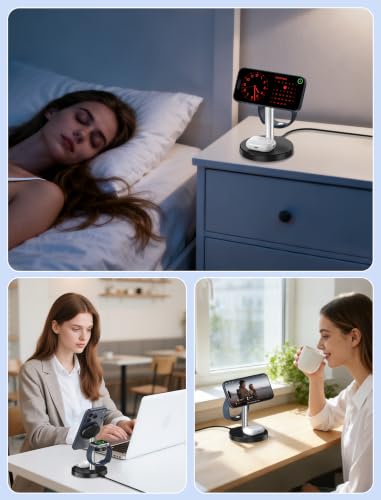 2026 3 in 1 Wireless Charging Station Compatible with MagSafe, 15W Fast Magnetic Mag-Safe Charger Stand for Apple iPhone 17 16 15 14 13 12 Series iWatch AirPods Pro 4 3 2, SilverBlack - color: SilverBlack