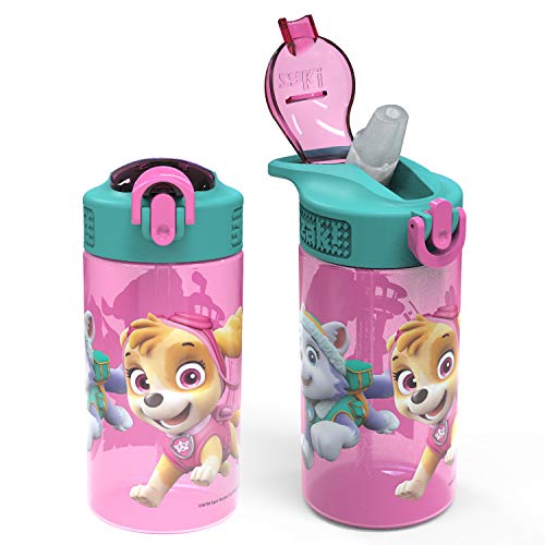 Zak Designs Kids Durable Plastic Spout Cover and Built-in Carrying Loop, Leak-Proof Water Design for Travel, (16oz, 2pc Set), Paw Patrol Skye Bottle 2pk - color: Paw Patrol Skye Bottle 2pk