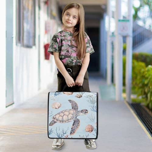 3 Ring Zipper Binder Watercolor Sea Turtle Binder Organizer Portfolio with File and Shoulder Strap & Handle Large Capacity File Folder - color: Sea Turtle