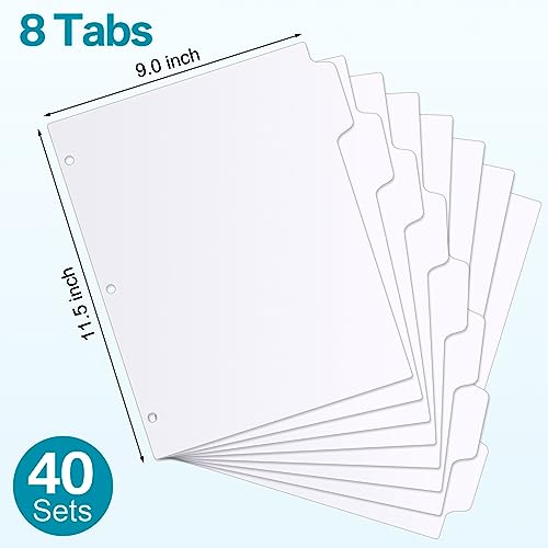 Fulmoon 320 Pieces 3 Ring Binder Dividers with Tabs 40 Sets 8 Tab Dividers for 3 Ring Binders Letter Size 3 Hole(White) - color: White