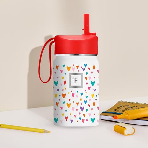 IRON °FLASK 14 oz Kids Insulated Water Bottle | Vacuum Insulated Kids Water Bottle with Leakproof Straw Lid & 20 Name Stickers - BPA Free (Fiesta) - color: Fiesta