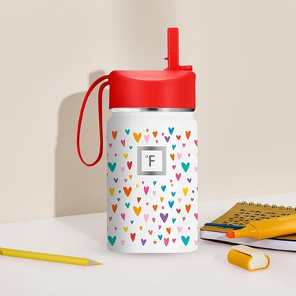 IRON °FLASK 14 oz Kids Insulated Water Bottle | Vacuum Insulated Kids Water Bottle with Leakproof Straw Lid & 20 Name Stickers - BPA Free (Lama Rainbows) - color: Lama Rainbows