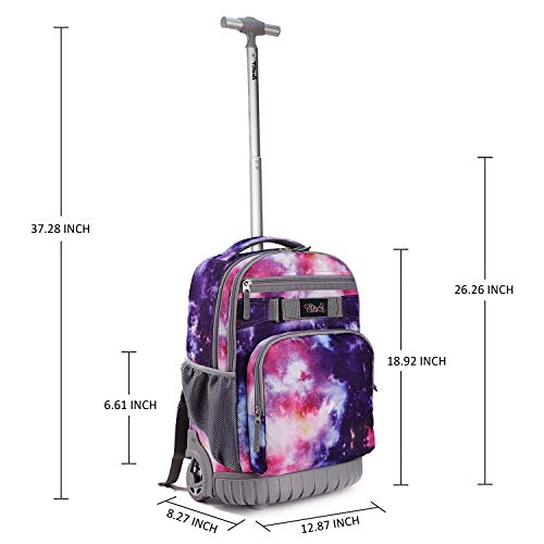 Tilami Rolling Backpack 18 inch Wheeled Backpack School College Student Travel Trip Boys and Girls - color: Galaxy Purple