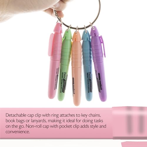 BAZIC PRODUCTS Mini Pastel Highlighters, Chisel Tip, 5 Count, 2-Pack | Quick-dry, assorted pastel mini highlighters, compact, cap clip, non-toxic ink, ASTM D-4236, odorless