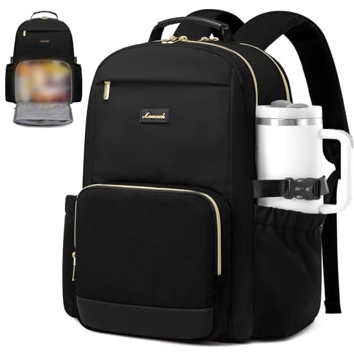 LOVEVOOK Lunch Backpack with Lunch Compartment,17 Inch Laptop Work Travel Insulated Cooler Backpack Purse,Waterproof College Teacher Nurse Lunch Bag Box with Tumbler Holder,Gifts for Men Women,Black - color: Black, size: 17-Lunch