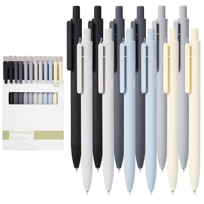 Mr. Pen- Retractable Gel Pens, 12 Pack, Black Ink | Monochrome Elegance Barrel, Fine Point 0.5mm, Fast Dry, Smooth Writing, Cute Pens for Drawing - color: Monochrome Elegance Barrel, Black Ink, size: 12 Pack